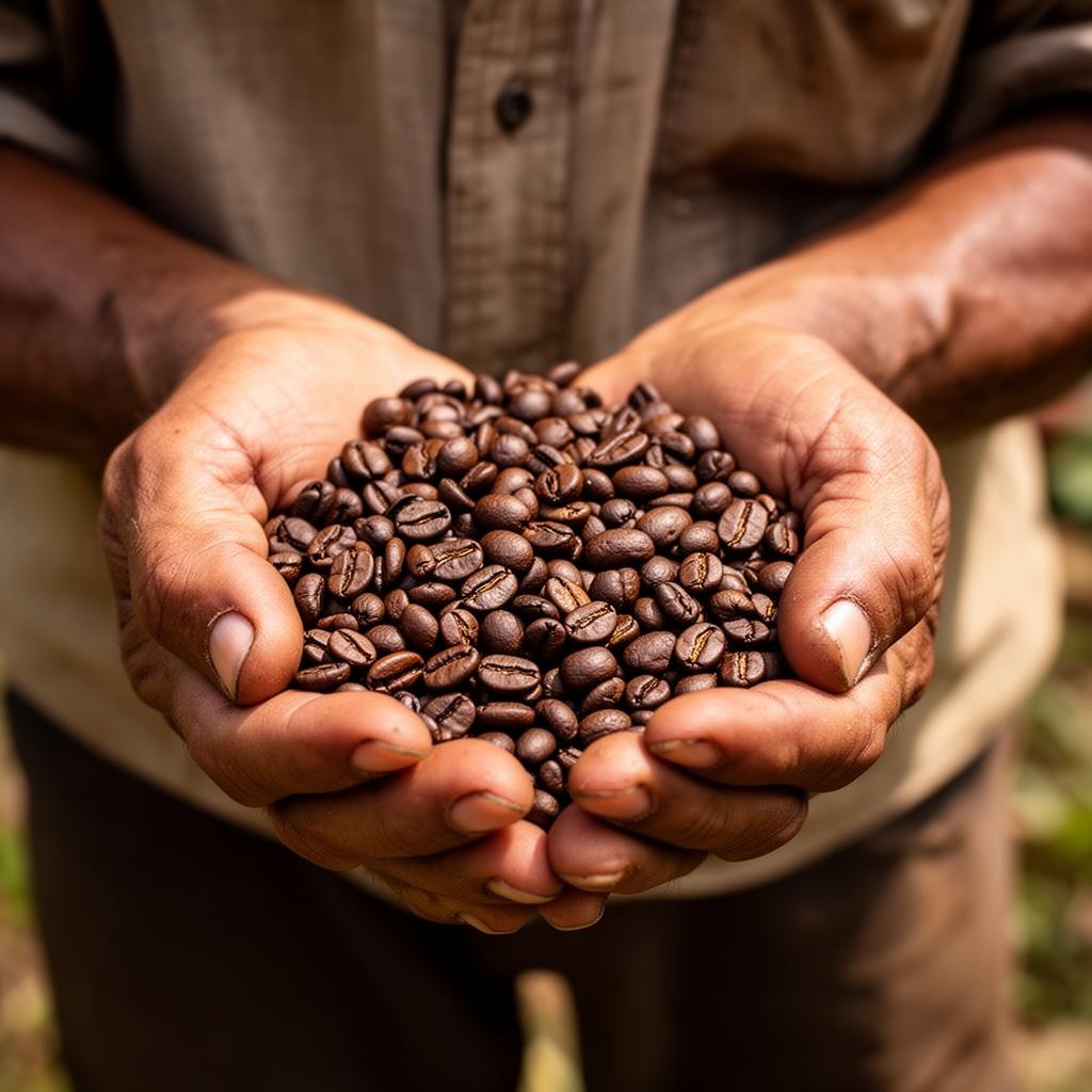 Hands holding coffee beans